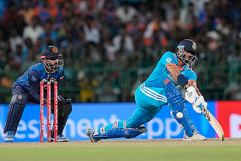Axar Patel plays a shot against Sri Lanka during 2nd ODI cricket